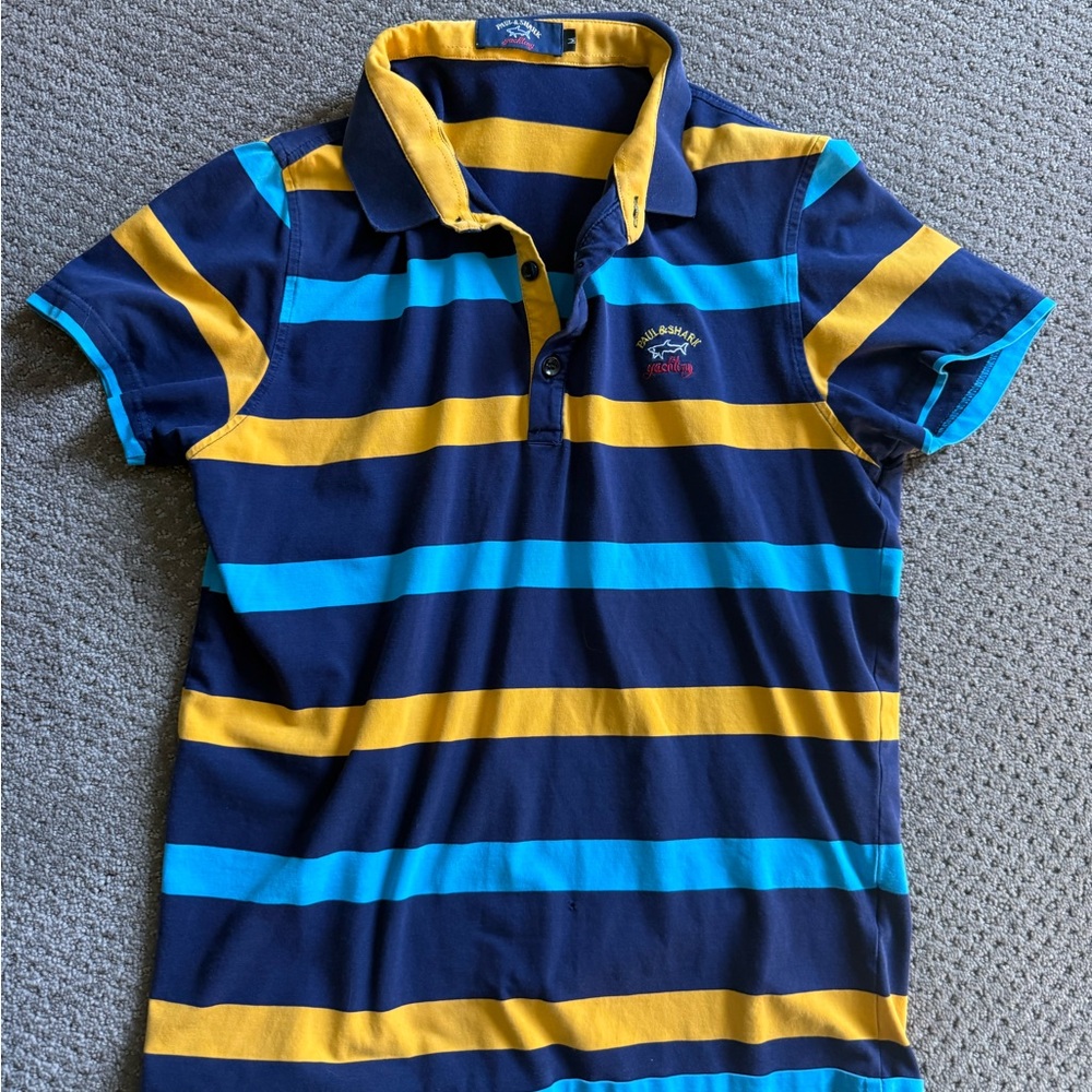 Paul & Shark Navy, Yellow & Aqua Striped Kids Polo M